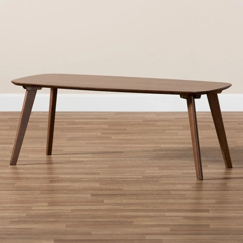 Mid-Century Modern Rubberwood Coffee Table with Angled Legs – Walnut, 1-Unit