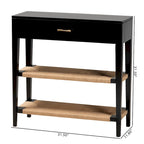 Bayur Wood Console Table with Drawer and Woven Rope Shelves – Black / Natural Brown / Brass, 1-Unit