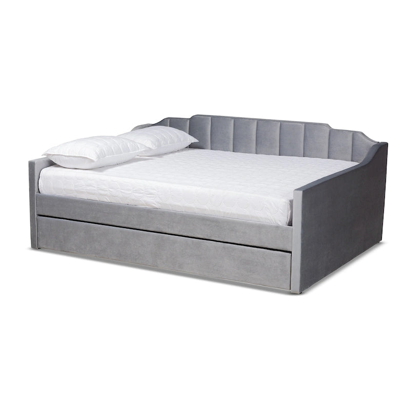 Channel-Tufted Velvet Daybed with Pull-Out Trundle – Pink / Navy / Grey, Twin / Full / Queen, 1-2 Person Use