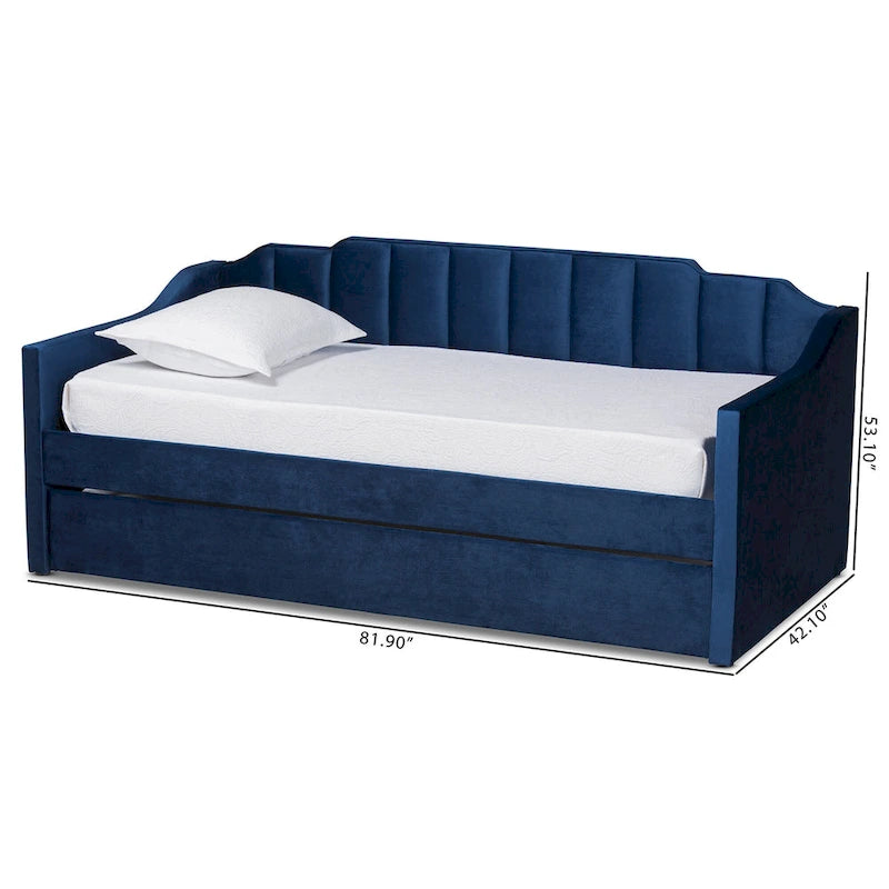 Channel-Tufted Velvet Daybed with Pull-Out Trundle – Pink / Navy / Grey, Twin / Full / Queen, 1-2 Person Use