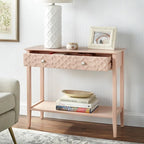 MDF Console Table with Geometric Drawer and Open Shelf – White / Blush Pink / Mint, 1-Unit