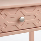 MDF Console Table with Geometric Drawer and Open Shelf – White / Blush Pink / Mint, 1-Unit