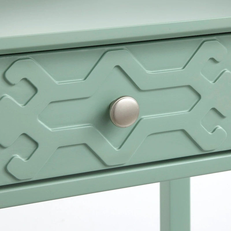 MDF Console Table with Geometric Drawer and Open Shelf – White / Blush Pink / Mint, 1-Unit