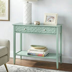 MDF Console Table with Geometric Drawer and Open Shelf – White / Blush Pink / Mint, 1-Unit