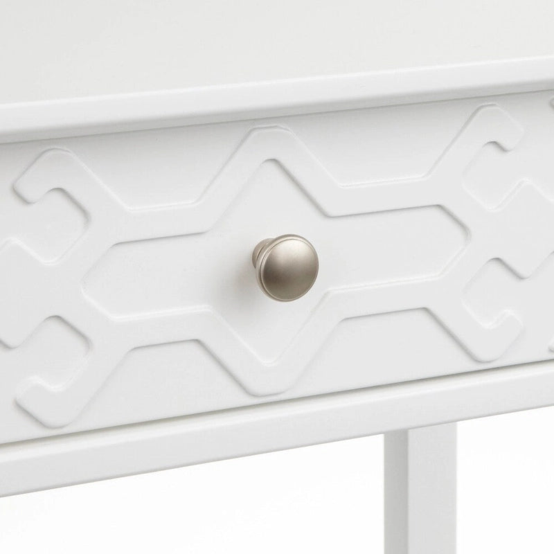 MDF Console Table with Geometric Drawer and Open Shelf – White / Blush Pink / Mint, 1-Unit