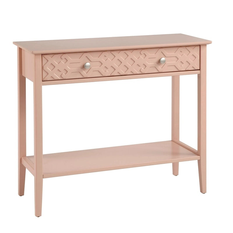 MDF Console Table with Geometric Drawer and Open Shelf – White / Blush Pink / Mint, 1-Unit