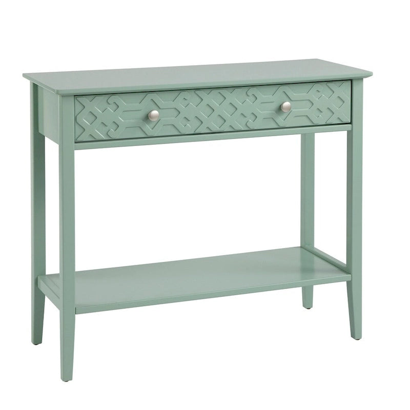 MDF Console Table with Geometric Drawer and Open Shelf – White / Blush Pink / Mint, 1-Unit
