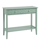 MDF Console Table with Geometric Drawer and Open Shelf – White / Blush Pink / Mint, 1-Unit