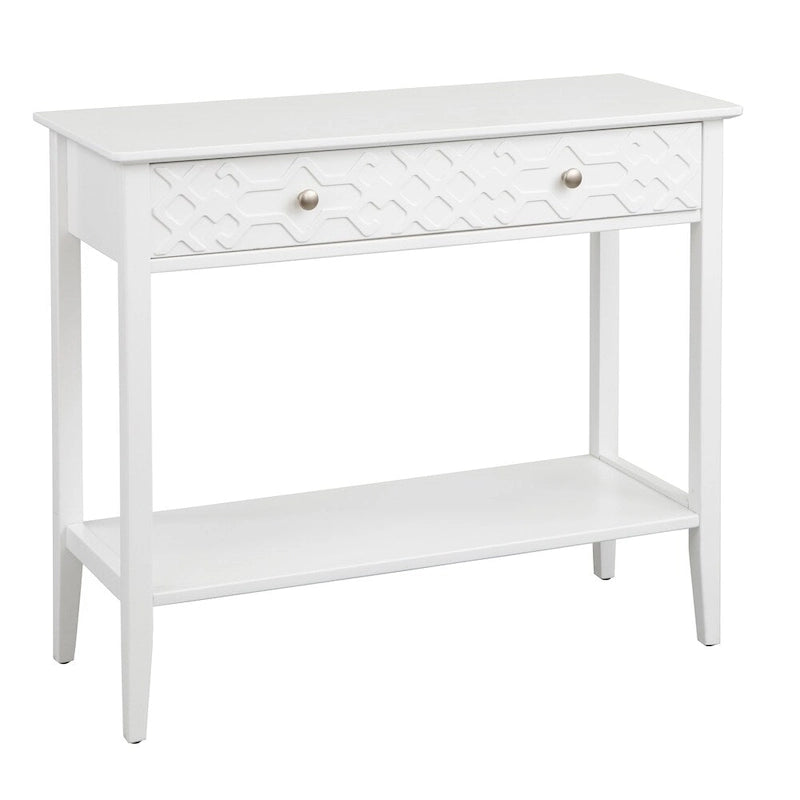 MDF Console Table with Geometric Drawer and Open Shelf – White / Blush Pink / Mint, 1-Unit