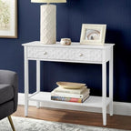 MDF Console Table with Geometric Drawer and Open Shelf – White / Blush Pink / Mint, 1-Unit