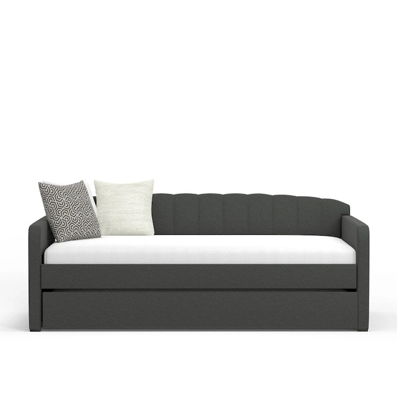 Scalloped Daybed with Roll-Out Trundle – Grey / Beige / Stone, 1–2 Person Use