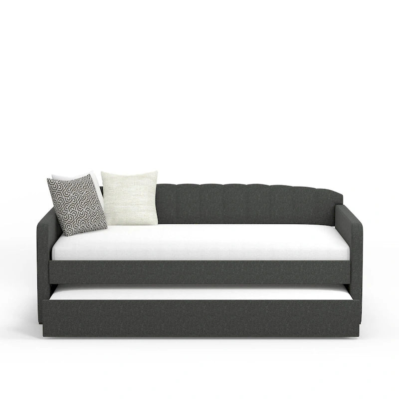 Scalloped Daybed with Roll-Out Trundle – Grey / Beige / Stone, 1–2 Person Use