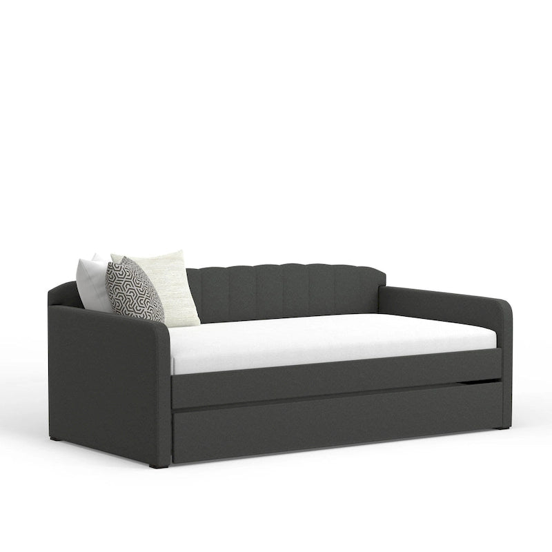 Scalloped Daybed with Roll-Out Trundle – Grey / Beige / Stone, 1–2 Person Use