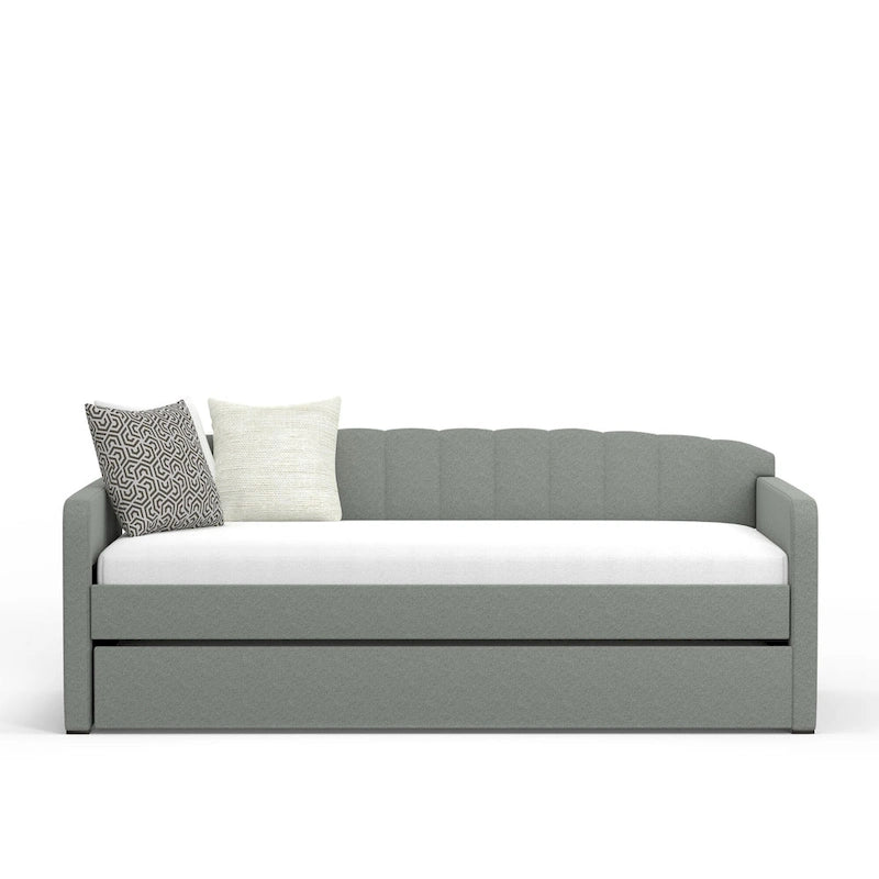 Scalloped Daybed with Roll-Out Trundle – Grey / Beige / Stone, 1–2 Person Use