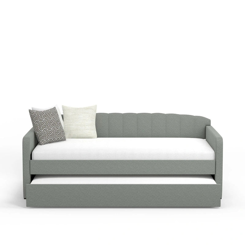 Scalloped Daybed with Roll-Out Trundle – Grey / Beige / Stone, 1–2 Person Use