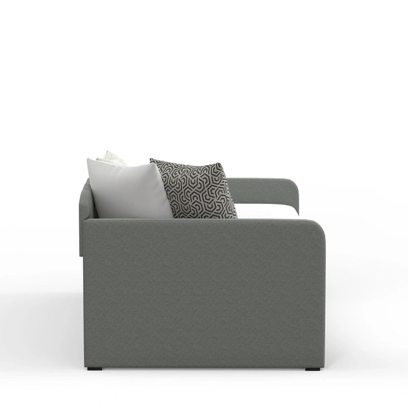 Scalloped Daybed with Roll-Out Trundle – Grey / Beige / Stone, 1–2 Person Use