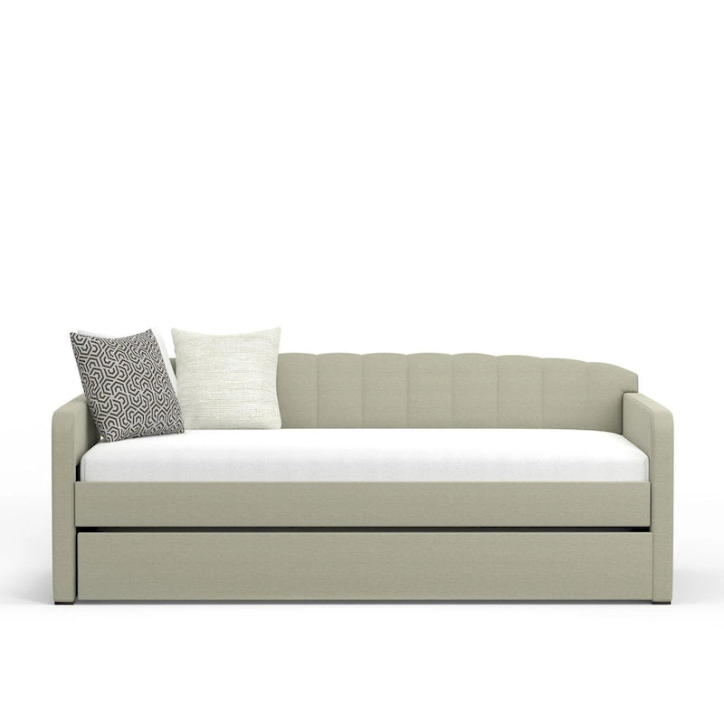 Scalloped Daybed with Roll-Out Trundle – Grey / Beige / Stone, 1–2 Person Use