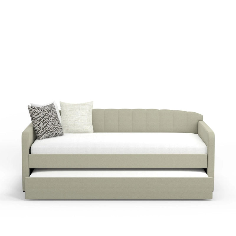 Scalloped Daybed with Roll-Out Trundle – Grey / Beige / Stone, 1–2 Person Use