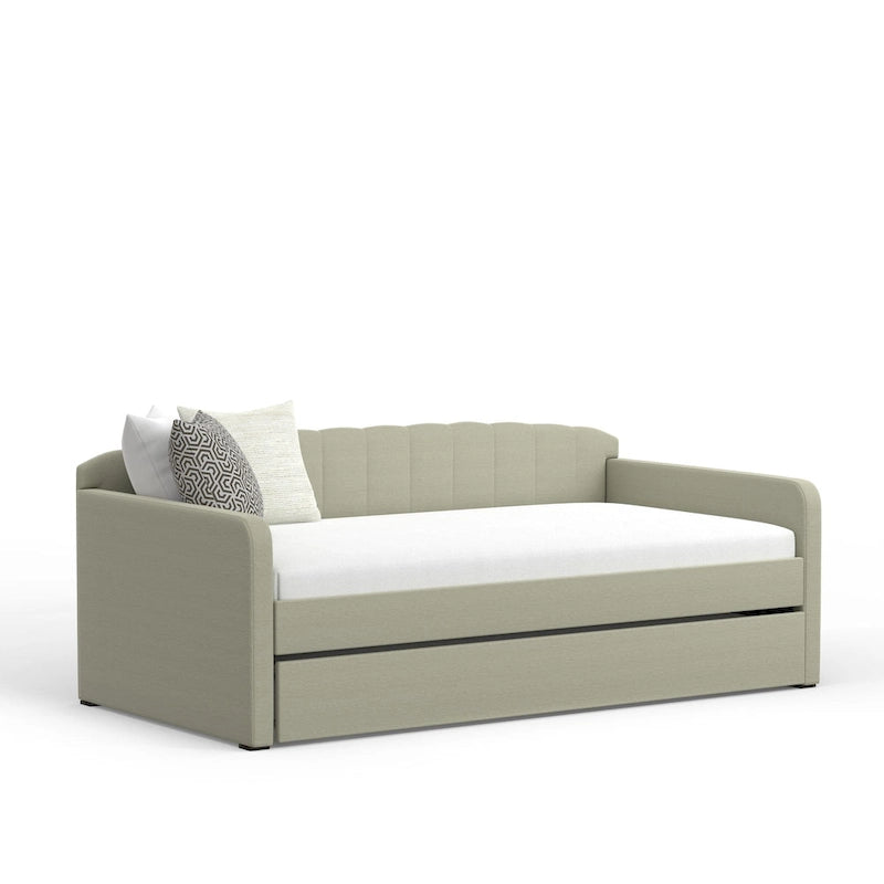 Scalloped Daybed with Roll-Out Trundle – Grey / Beige / Stone, 1–2 Person Use