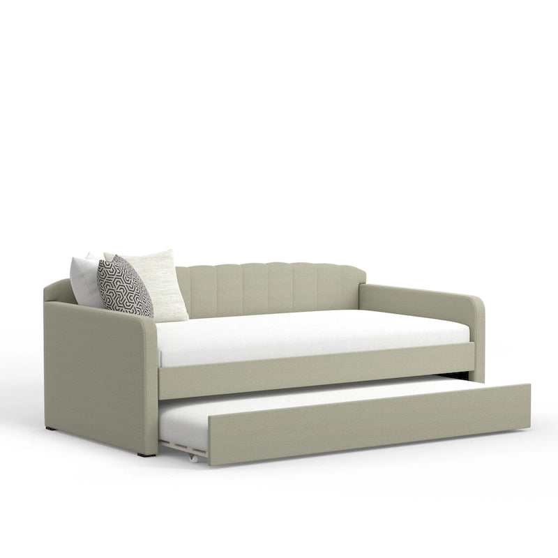 Scalloped Daybed with Roll-Out Trundle – Grey / Beige / Stone, 1–2 Person Use