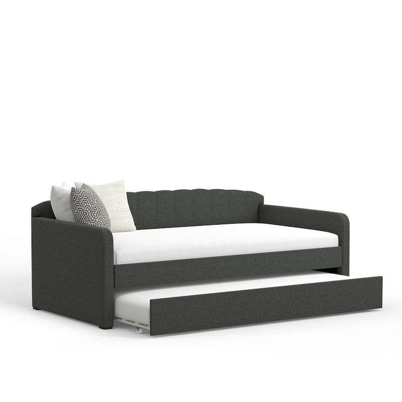 Scalloped Daybed with Roll-Out Trundle – Grey / Beige / Stone, 1–2 Person Use