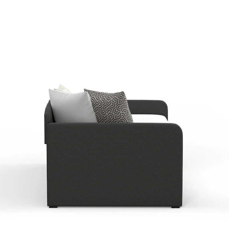 Scalloped Daybed with Roll-Out Trundle – Grey / Beige / Stone, 1–2 Person Use