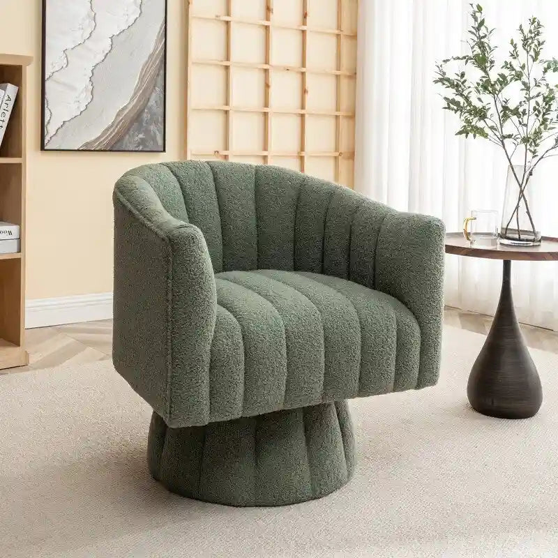 Velvet Swivel Accent Barrel Chair – White / Green / Black / Orange, 1-Person Use