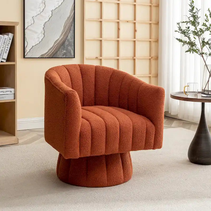 Velvet Swivel Accent Barrel Chair – White / Green / Black / Orange, 1-Person Use