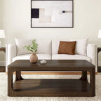 Solid Pine Wood Rectangular Coffee Table with Bottom Shelf – Pecan / Walnut, 1-Unit