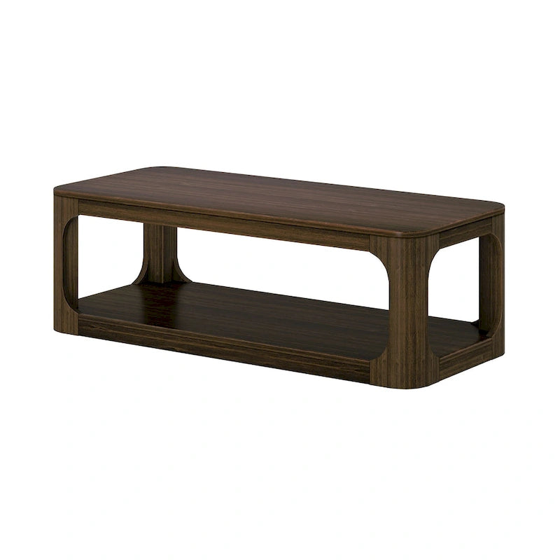 Solid Pine Wood Rectangular Coffee Table with Bottom Shelf – Pecan / Walnut, 1-Unit