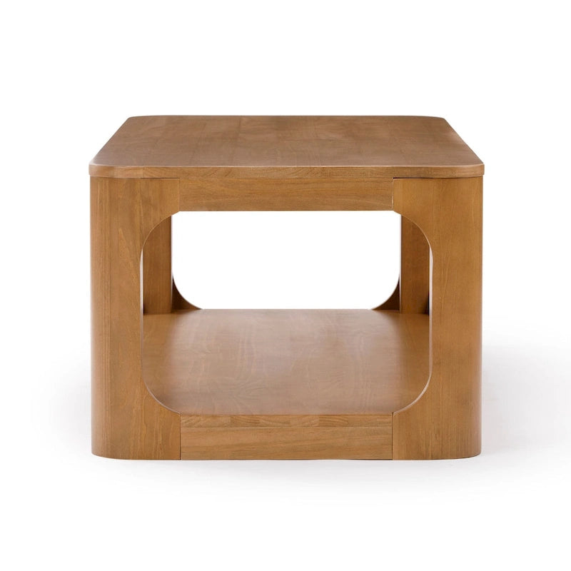 Solid Pine Wood Rectangular Coffee Table with Bottom Shelf – Pecan / Walnut, 1-Unit