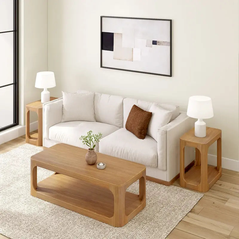 Solid Pine Wood Rectangular Coffee Table with Bottom Shelf – Pecan / Walnut, 1-Unit