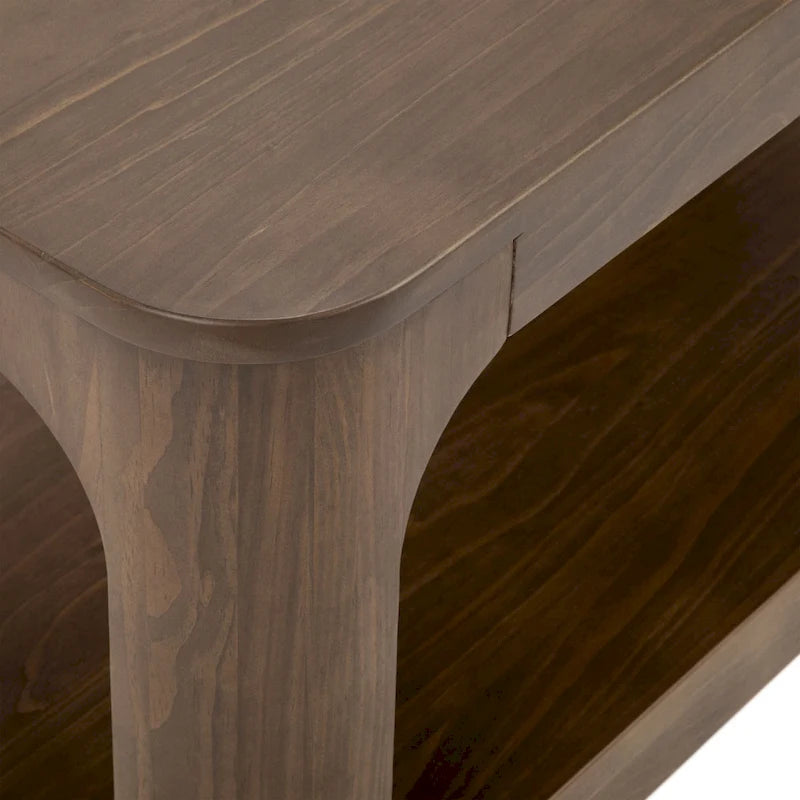 Solid Pine Wood Rectangular Coffee Table with Bottom Shelf – Pecan / Walnut, 1-Unit