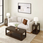 Solid Pine Wood Rectangular Coffee Table with Bottom Shelf – Pecan / Walnut, 1-Unit