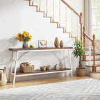 2-Tier Extra Long Console Table with Steel Frame – Rustic Brown+White / Grey+Black / Rustic Brown+Black / White, 1-Unit