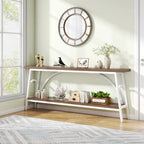 2-Tier Extra Long Console Table with Steel Frame – Rustic Brown+White / Grey+Black / Rustic Brown+Black / White, 1-Unit