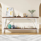 2-Tier Extra Long Console Table with Steel Frame – Rustic Brown+White / Grey+Black / Rustic Brown+Black / White, 1-Unit