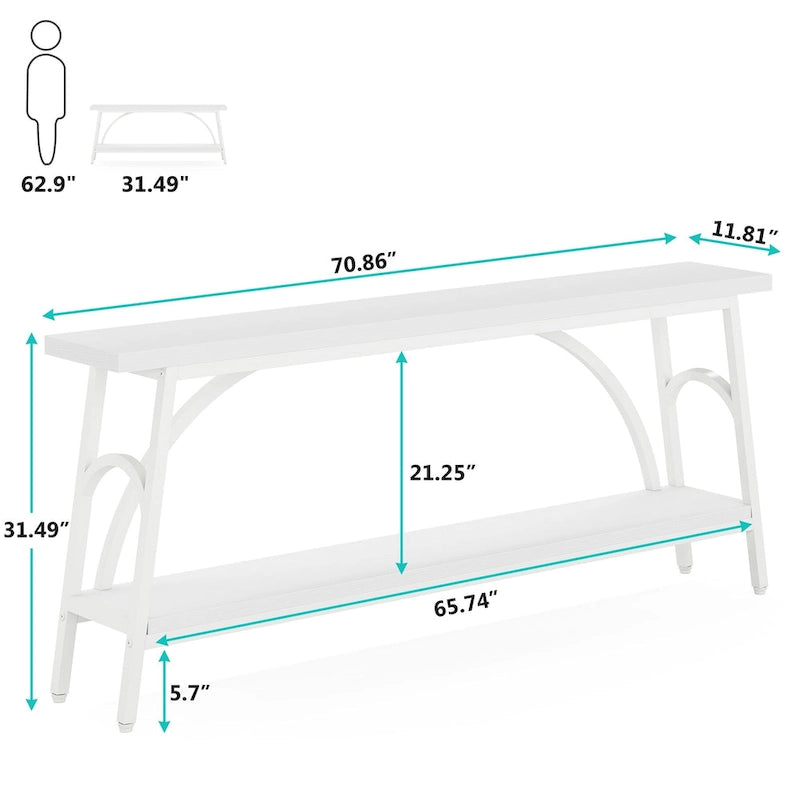 2-Tier Extra Long Console Table with Steel Frame – Rustic Brown+White / Grey+Black / Rustic Brown+Black / White, 1-Unit