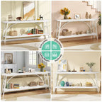 2-Tier Extra Long Console Table with Steel Frame – Rustic Brown+White / Grey+Black / Rustic Brown+Black / White, 1-Unit