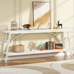 2-Tier Extra Long Console Table with Steel Frame – Rustic Brown+White / Grey+Black / Rustic Brown+Black / White, 1-Unit