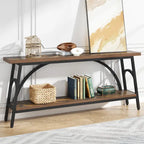 2-Tier Extra Long Console Table with Steel Frame – Rustic Brown+White / Grey+Black / Rustic Brown+Black / White, 1-Unit