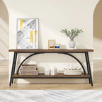 2-Tier Extra Long Console Table with Steel Frame – Rustic Brown+White / Grey+Black / Rustic Brown+Black / White, 1-Unit