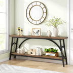2-Tier Extra Long Console Table with Steel Frame – Rustic Brown+White / Grey+Black / Rustic Brown+Black / White, 1-Unit