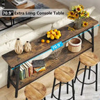 2-Tier Extra Long Console Table with Steel Frame – Rustic Brown+White / Grey+Black / Rustic Brown+Black / White, 1-Unit