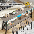 2-Tier Extra Long Console Table with Steel Frame – Rustic Brown+White / Grey+Black / Rustic Brown+Black / White, 1-Unit