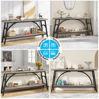 2-Tier Extra Long Console Table with Steel Frame – Rustic Brown+White / Grey+Black / Rustic Brown+Black / White, 1-Unit