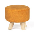 Round Velvet Ottoman Footrest Stool with Wood Legs – Orange / Watermelon / Taupe / White Teddy Velvet, 1-Person Use