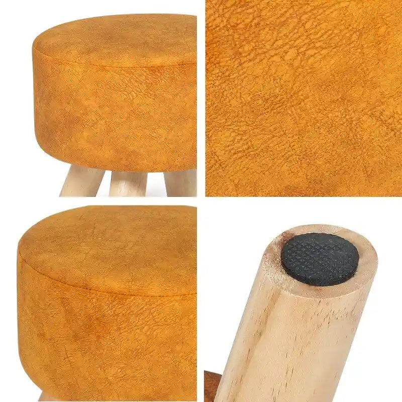 Round Velvet Ottoman Footrest Stool with Wood Legs – Orange / Watermelon / Taupe / White Teddy Velvet, 1-Person Use