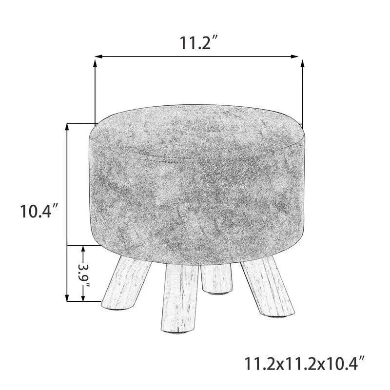 Round Velvet Ottoman Footrest Stool with Wood Legs – Orange / Watermelon / Taupe / White Teddy Velvet, 1-Person Use