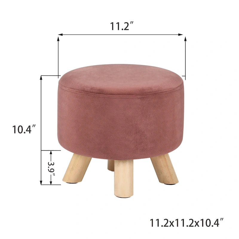 Round Velvet Ottoman Footrest Stool with Wood Legs – Orange / Watermelon / Taupe / White Teddy Velvet, 1-Person Use
